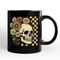Checkered Floral Skeleton Mug, Vintage Skull Daisy Halloween Gift